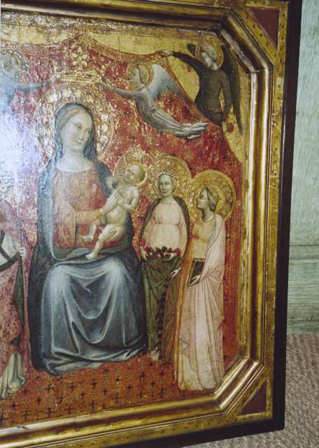Anonimo — Ambrogio di Baldese - sec. XIV/ XV - Madonna con Bambino in trono tra santi e angeli — particolare